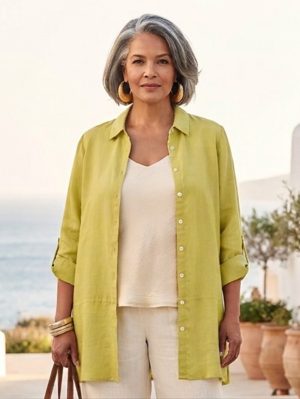 NWOT Tahari Chartreuse 100% Linen Tunic Size 2X Resortwear Lagenlook Bohemian
